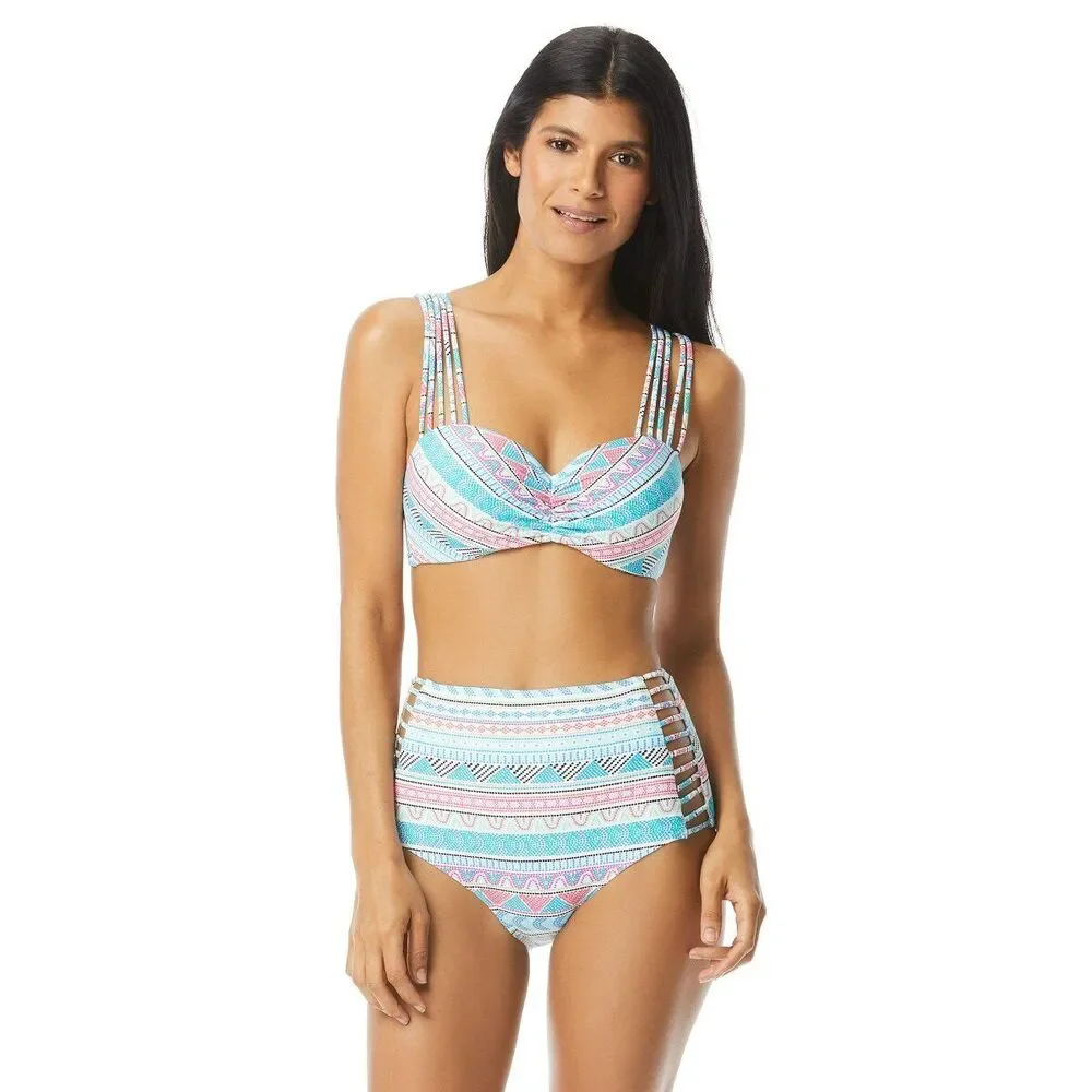 COCO REEF Infinite UW 5 Way 36/38C Top & High Rise Bottom sz M Bikini Set Strpes - Picture 1 of 6